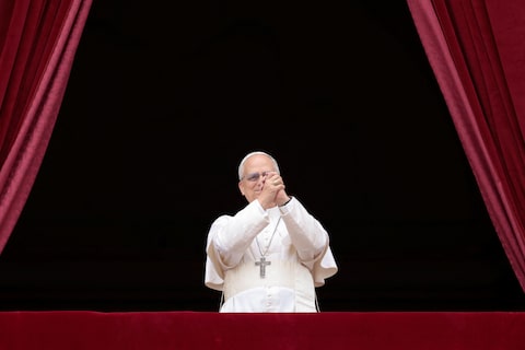 Pope Leo XIV leads Regina Caeli prayer from St Peter's Basilica, at the Vatican